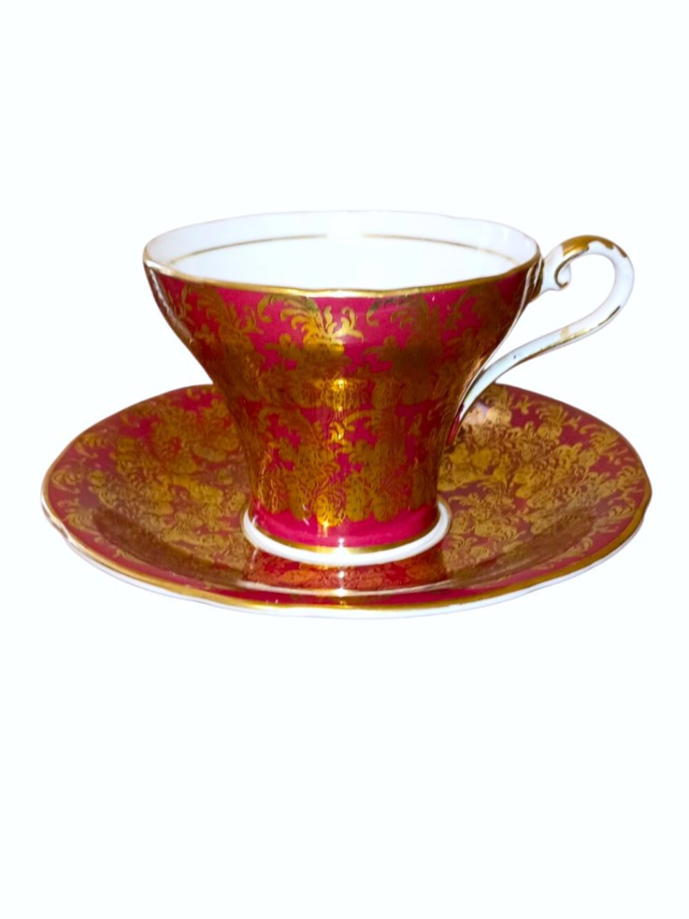 Vintage Aynsley Tea Coffee Cup Saucer C869 Red w Gold Floral Bone China England